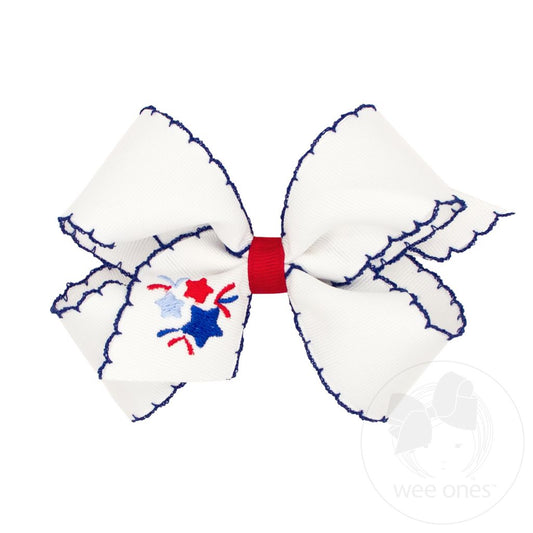 Medium Patriotic Embroidered Firework Stitched Edge Bow