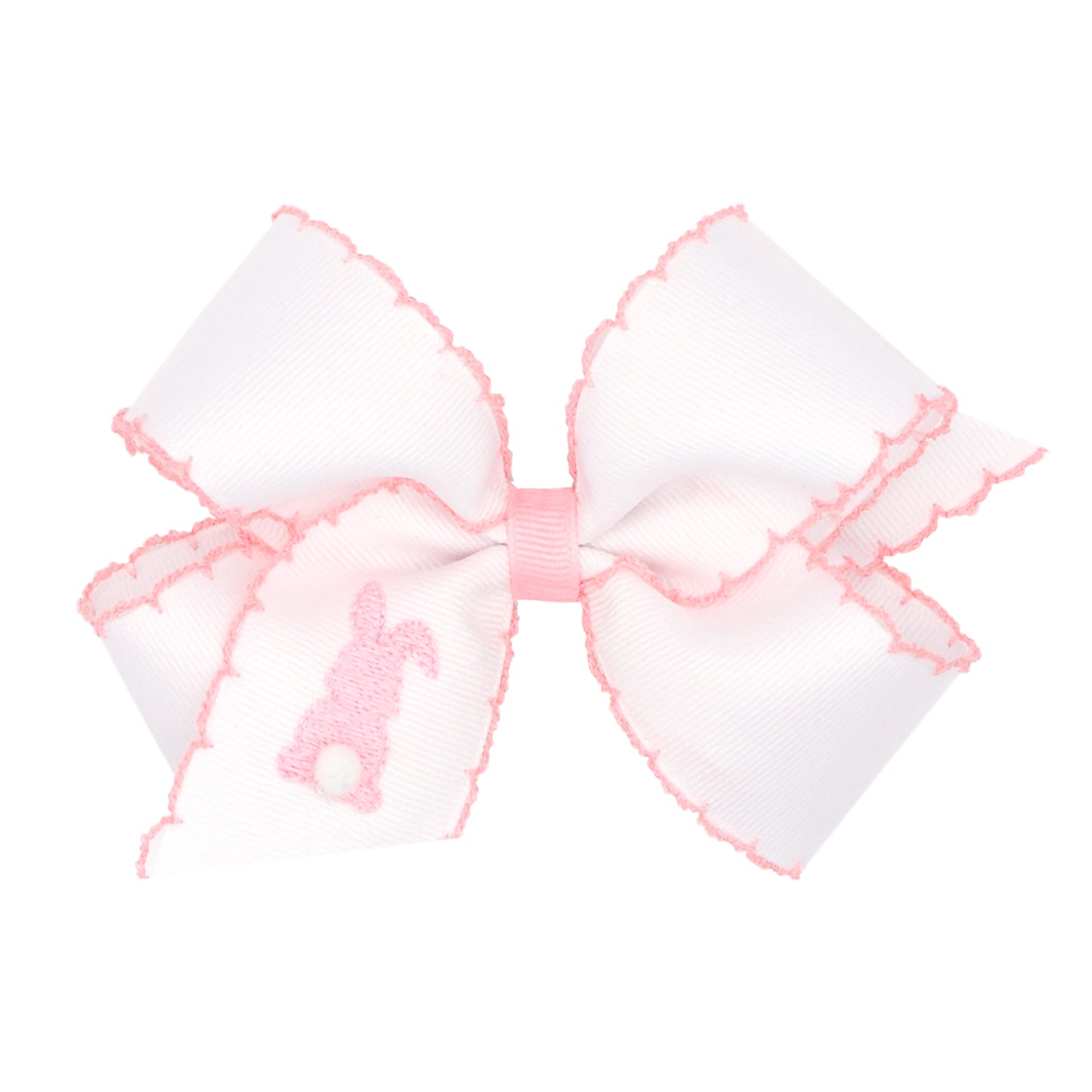 Medium Embroidered Grosgrain Bow | White/Pink Bunny