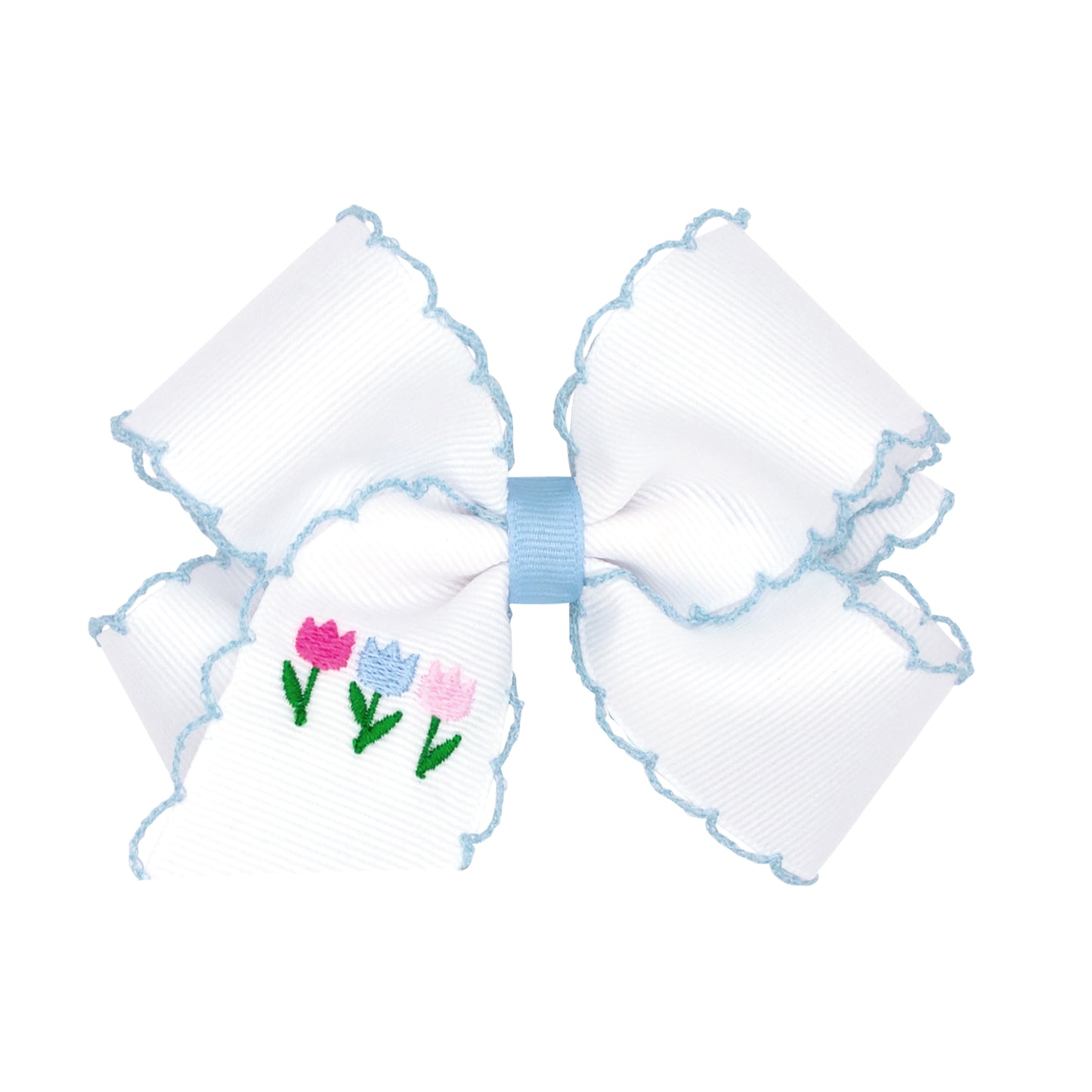 Medium Embroidered Grosgrain Bow | Tulips