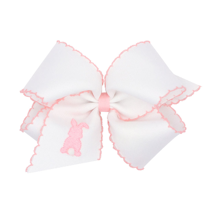 King Embroidered Grosgrain Bow | White/Pink Bunny