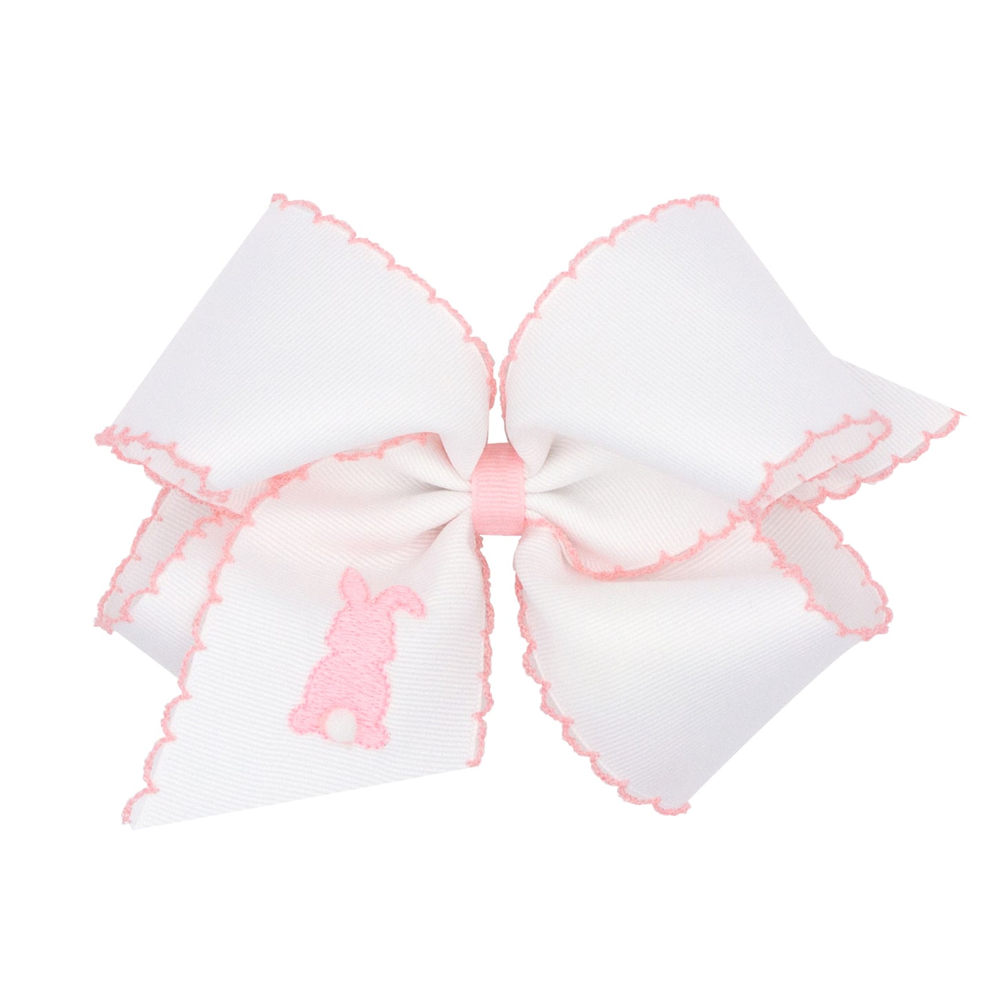 King Embroidered Grosgrain Bow | White/Pink Bunny