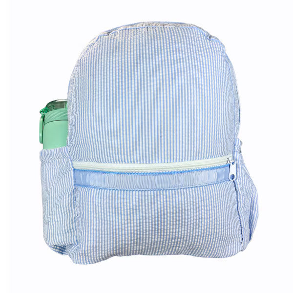 Baby Blue Seersucker Medium Backpack w Pockets