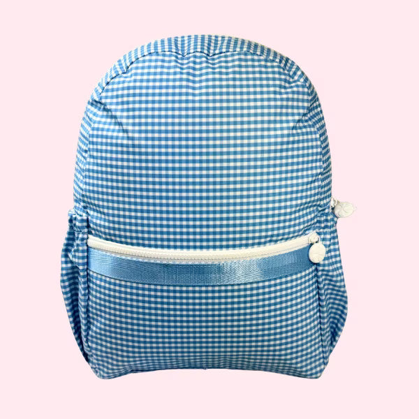 Wipeable Baby Blue Gingham Medium Backpack w Pockets