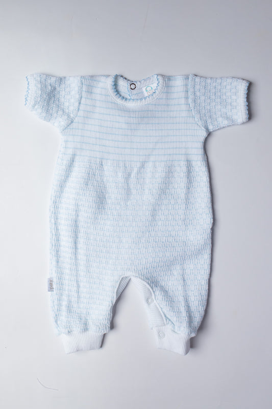 Pinstripe Knit Short Sleeve Romper | Blue