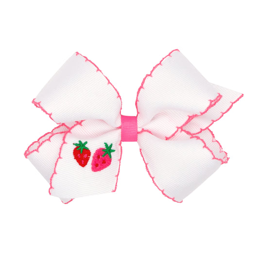 Medium Embroidered Grosgrain Bow | Strawberry