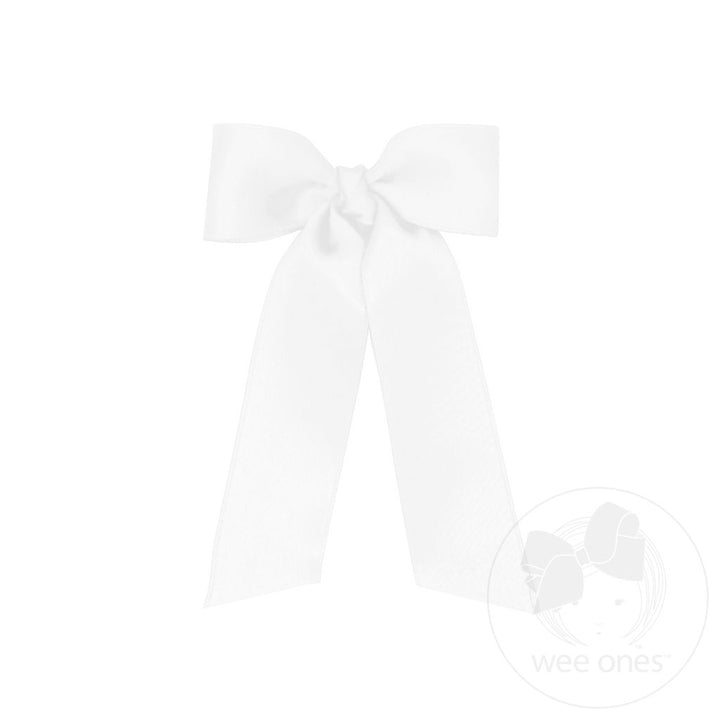Tiny French Satin Hair Bowtie with Streamer Tails | White