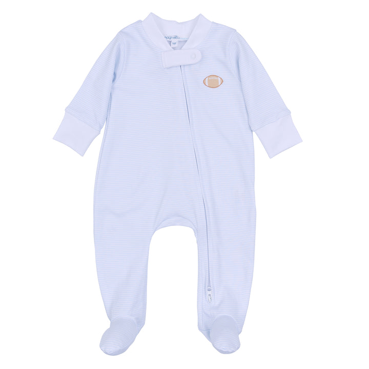 Touchdown Cutie Embroidered Zipper Footie | Light Blue