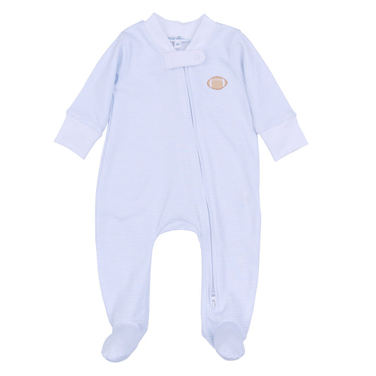 Touchdown Cutie Embroidered Zipper Footie | Light Blue