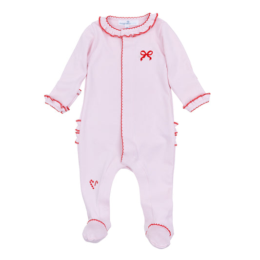 Candy Cane Lane Embroidered Ruffle Footie