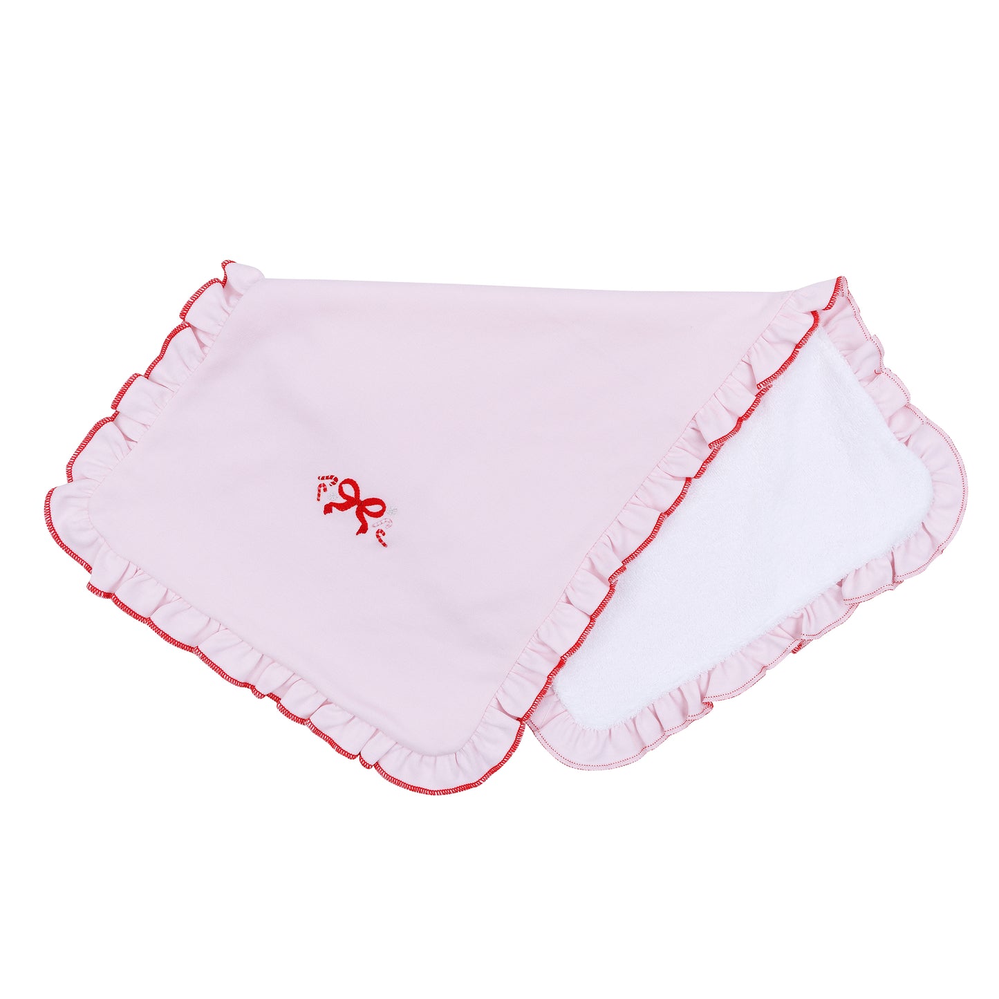 Candy Cane Lane Embroidered Ruffle Burp Cloth