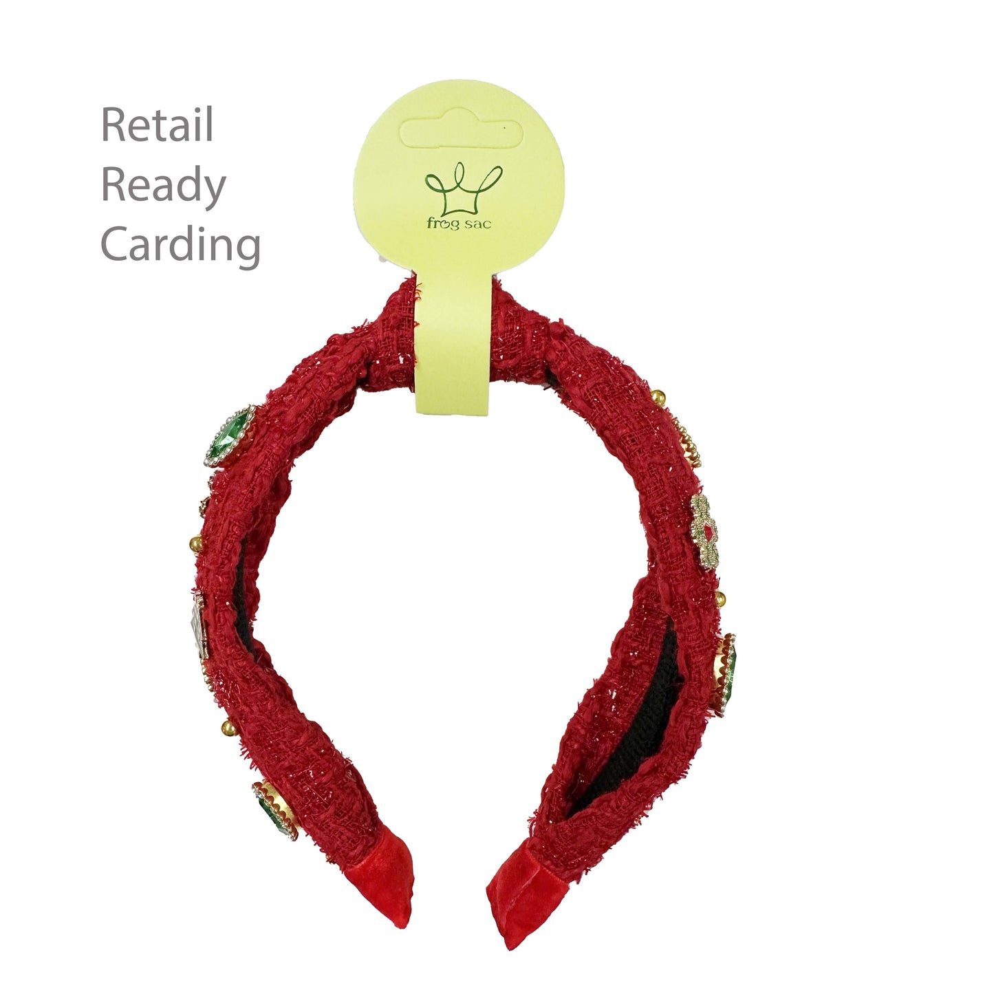 Kid's Embellished Christmas Charm Knot Headband | Red Tweed