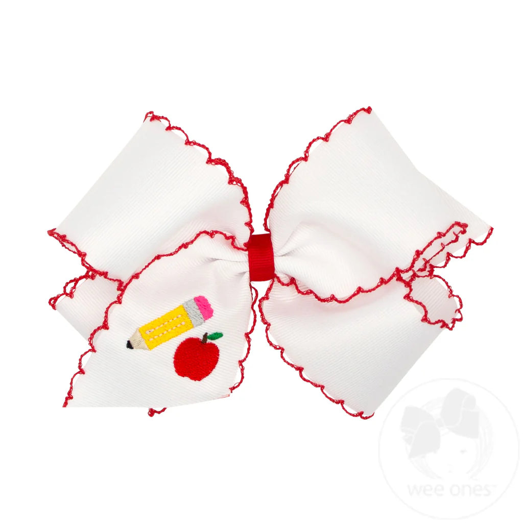 King Embroidered Back to School Bow | Pencil + Apple