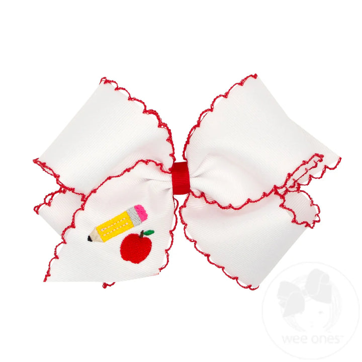 King Embroidered Back to School Bow | Pencil + Apple