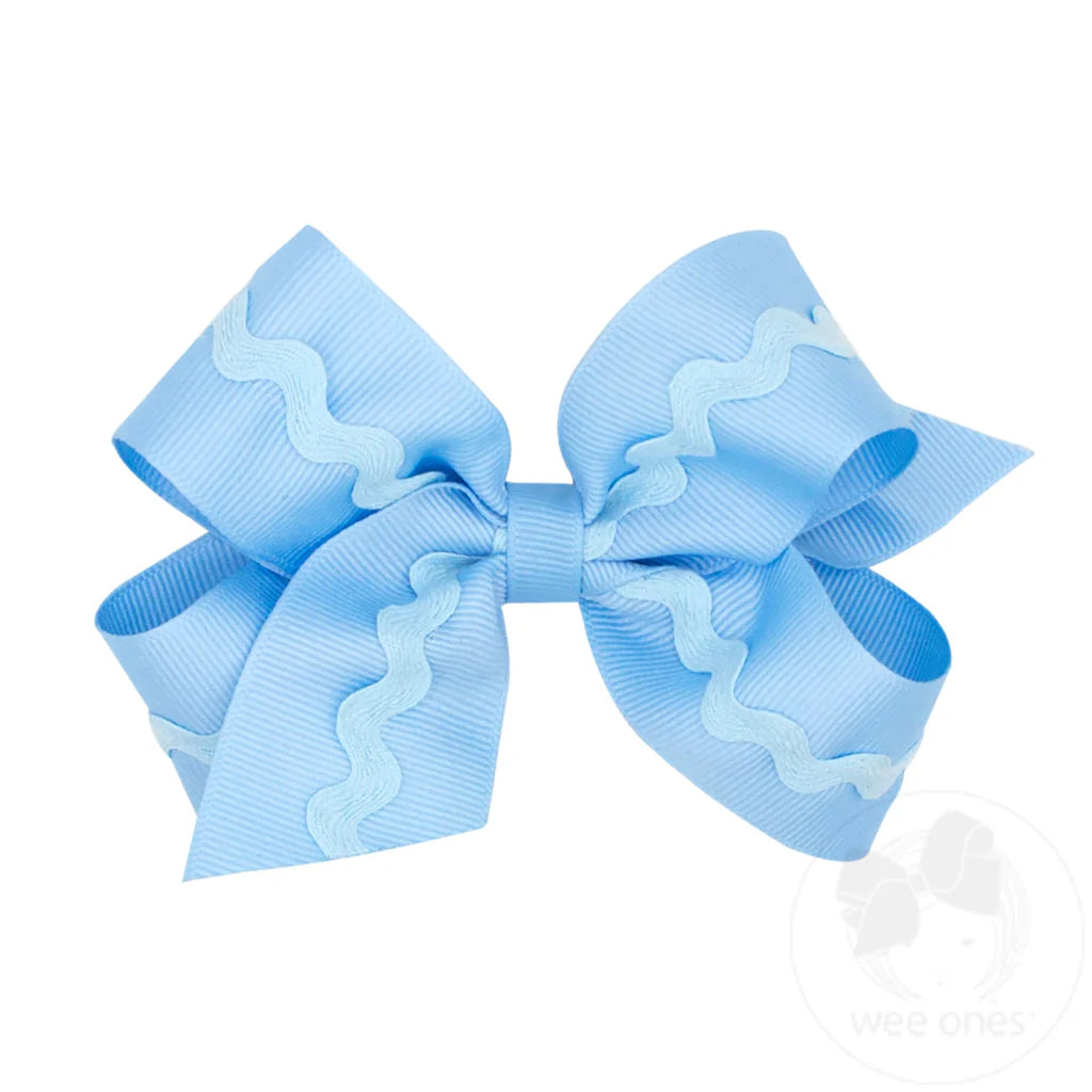 Medium Grosgrain Hair Bow with Ric-Rac Trim | Blue