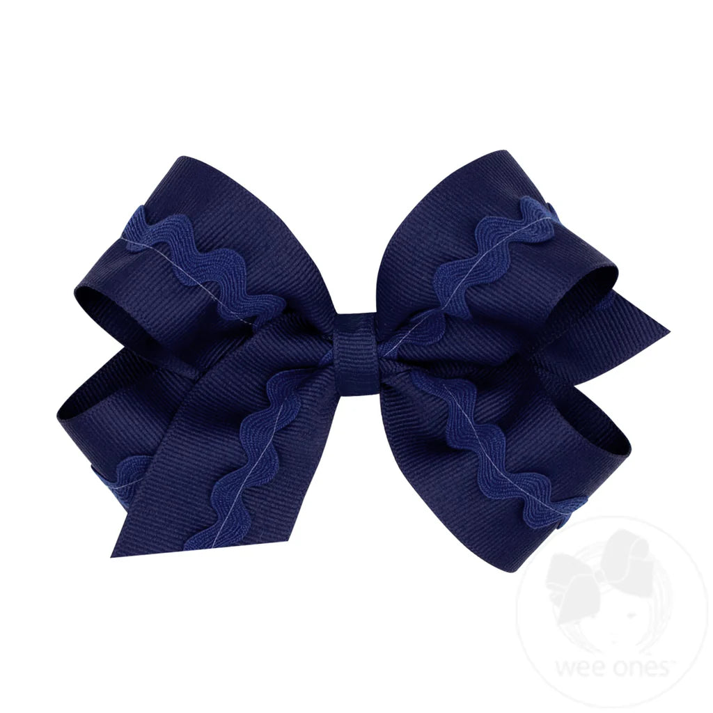 Medium Grosgrain Hair Bow with Ric-Rac Trim | Navy