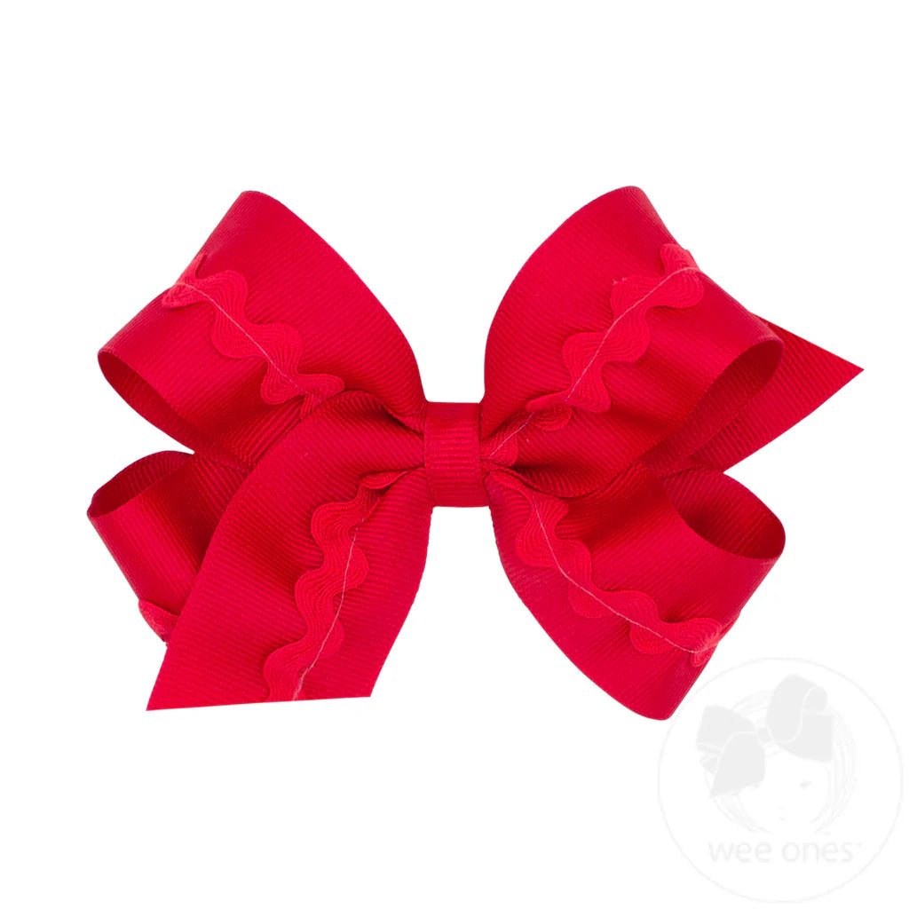 Medium Grosgrain Hair Bow with Ric-Rac Trim | Red