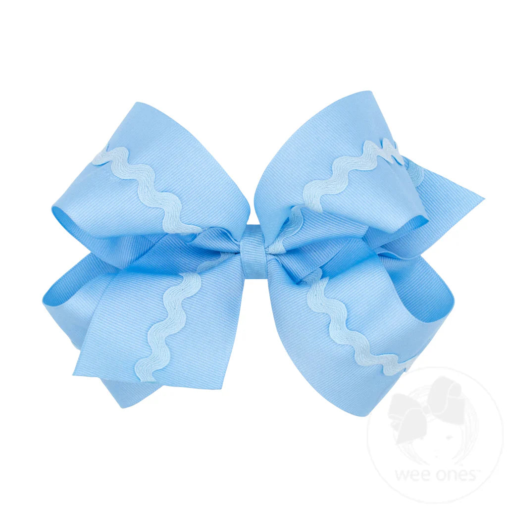 King Grosgrain Hair Bow with Ric-Rac Trim | Blue