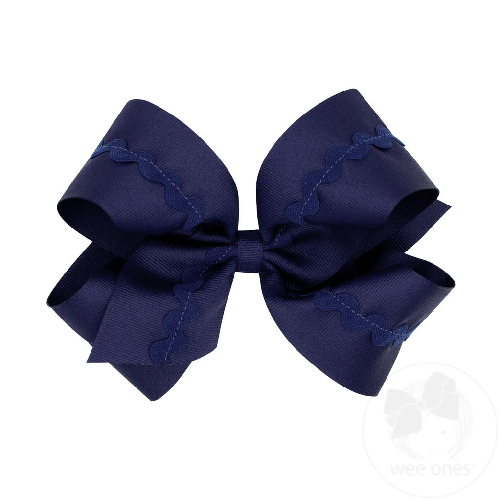 King Grosgrain Hair Bow with Ric-Rac Trim | Navy
