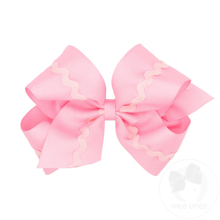 King Grosgrain Hair Bow with Ric-Rac Trim | Pearl Pink