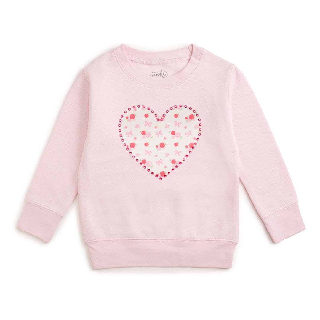 Dainty Rose Pearl Heart Patch Sweatshirt - Kids Clothing