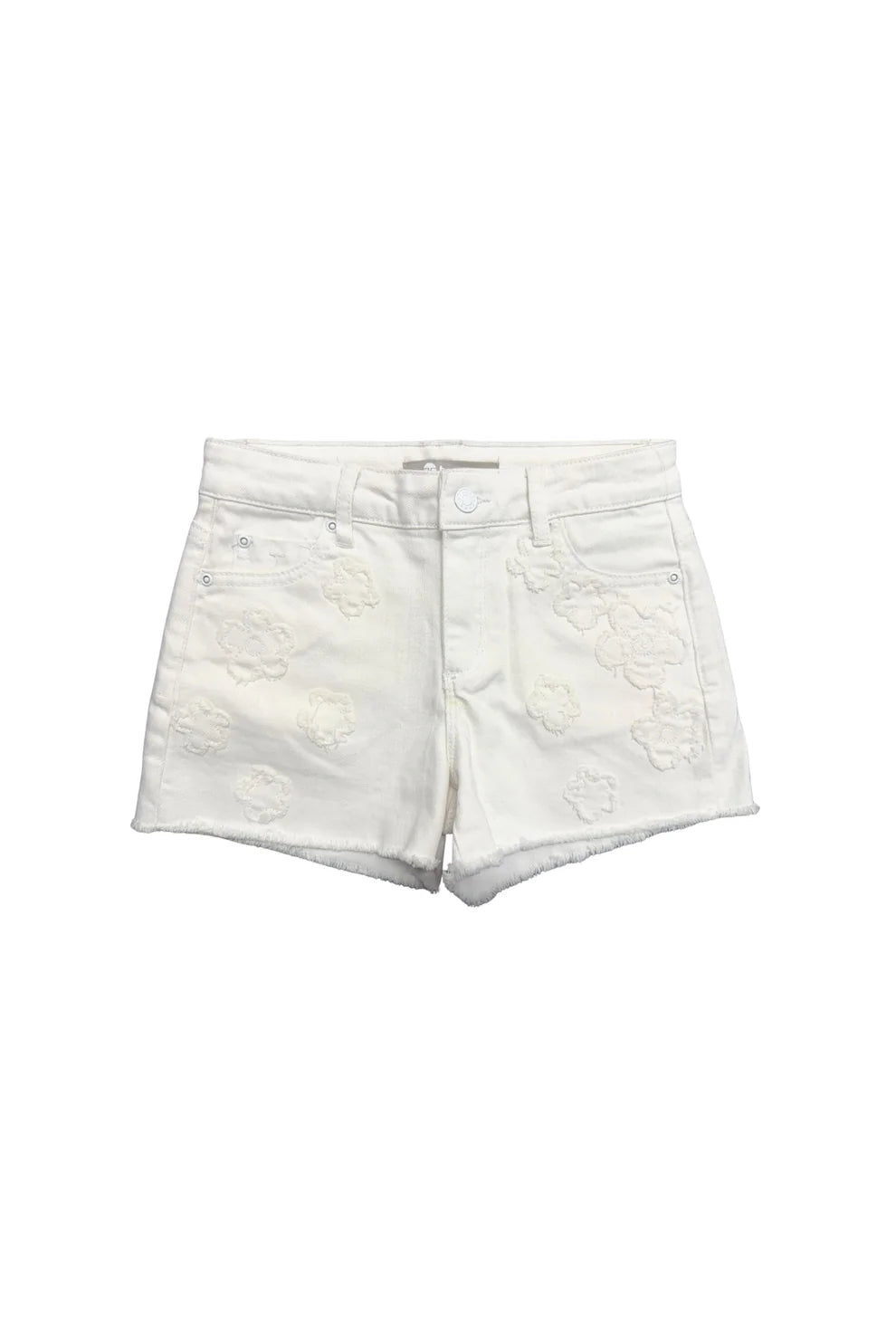 Floral Patch Fray Hem Short | White