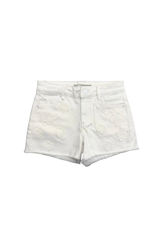 Floral Patch Fray Hem Short | White