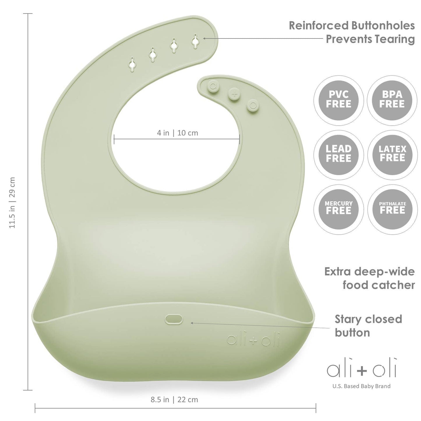 Silicone Baby Bib Roll Up & Stay Closed | Light Sage