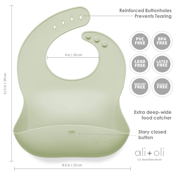 Silicone Baby Bib Roll Up & Stay Closed | Light Sage