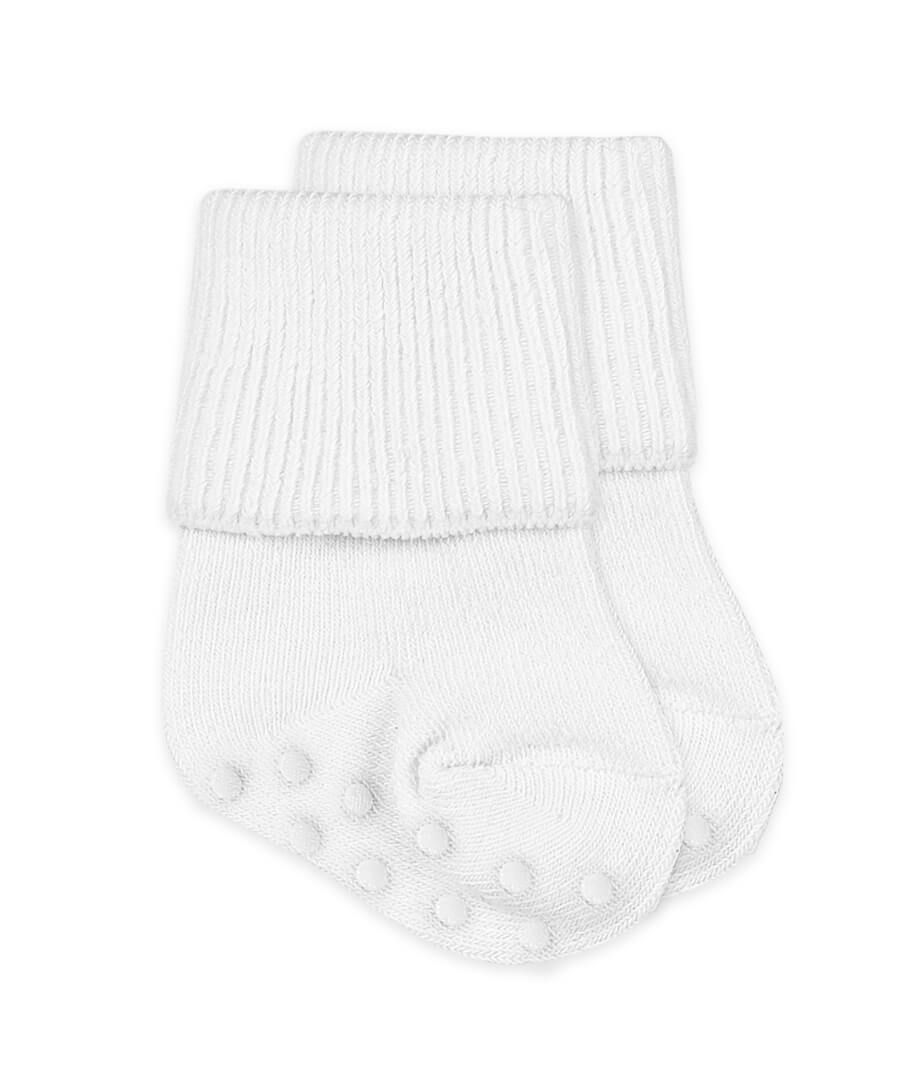 Jefferies Socks Non-Skid Smooth Toe Turn Cuff Socks | White