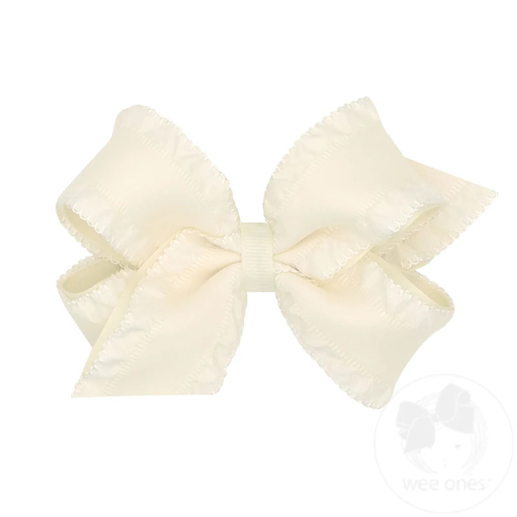 Medium Ruffle Edge Satin w Grosgrain Underlay | Antique White