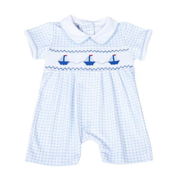 Ahoy Baby Classics Smocked Collared Playsuit | Light Blue