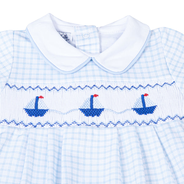 Ahoy Baby Classics Smocked Collared Playsuit | Light Blue