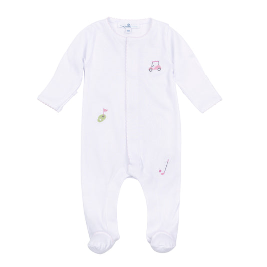 Tiny Tee Time Embroidered Footie | Pink