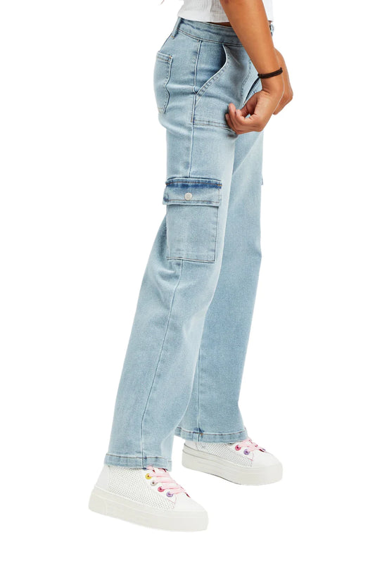 Patch Pocket Straight Cargo Jeans | Light Indigo