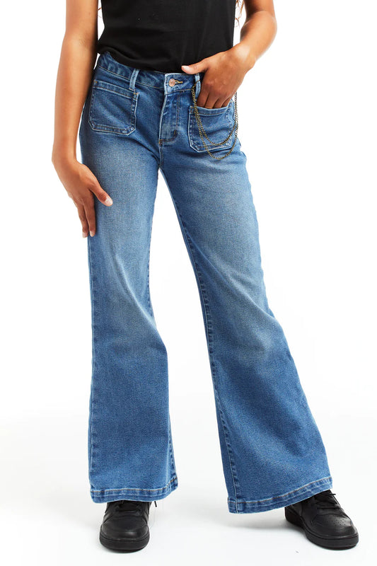 Mid Rise Denim Flare Jeans