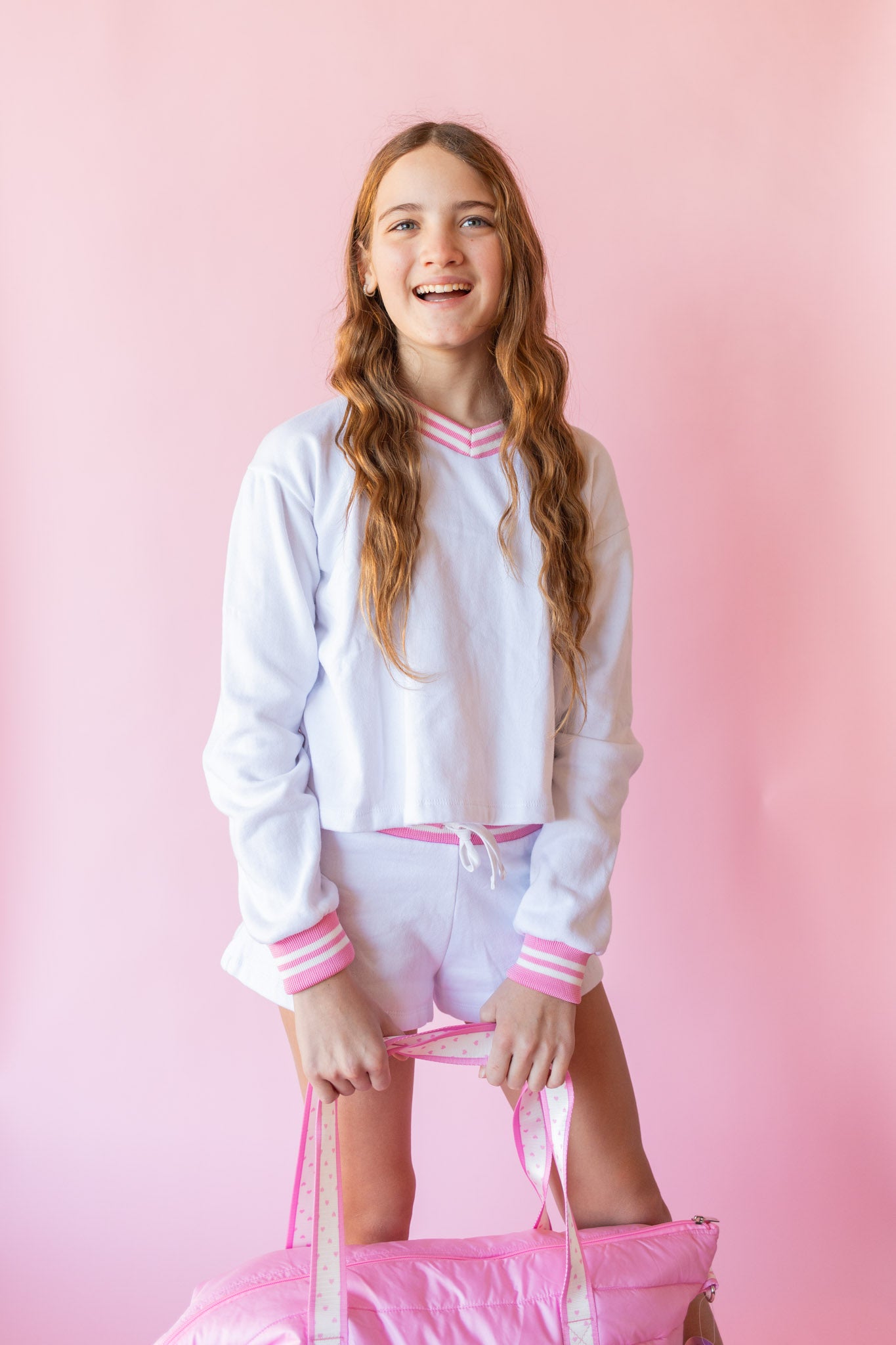 Stripe Rib Trim Sweatshort | White + Pink