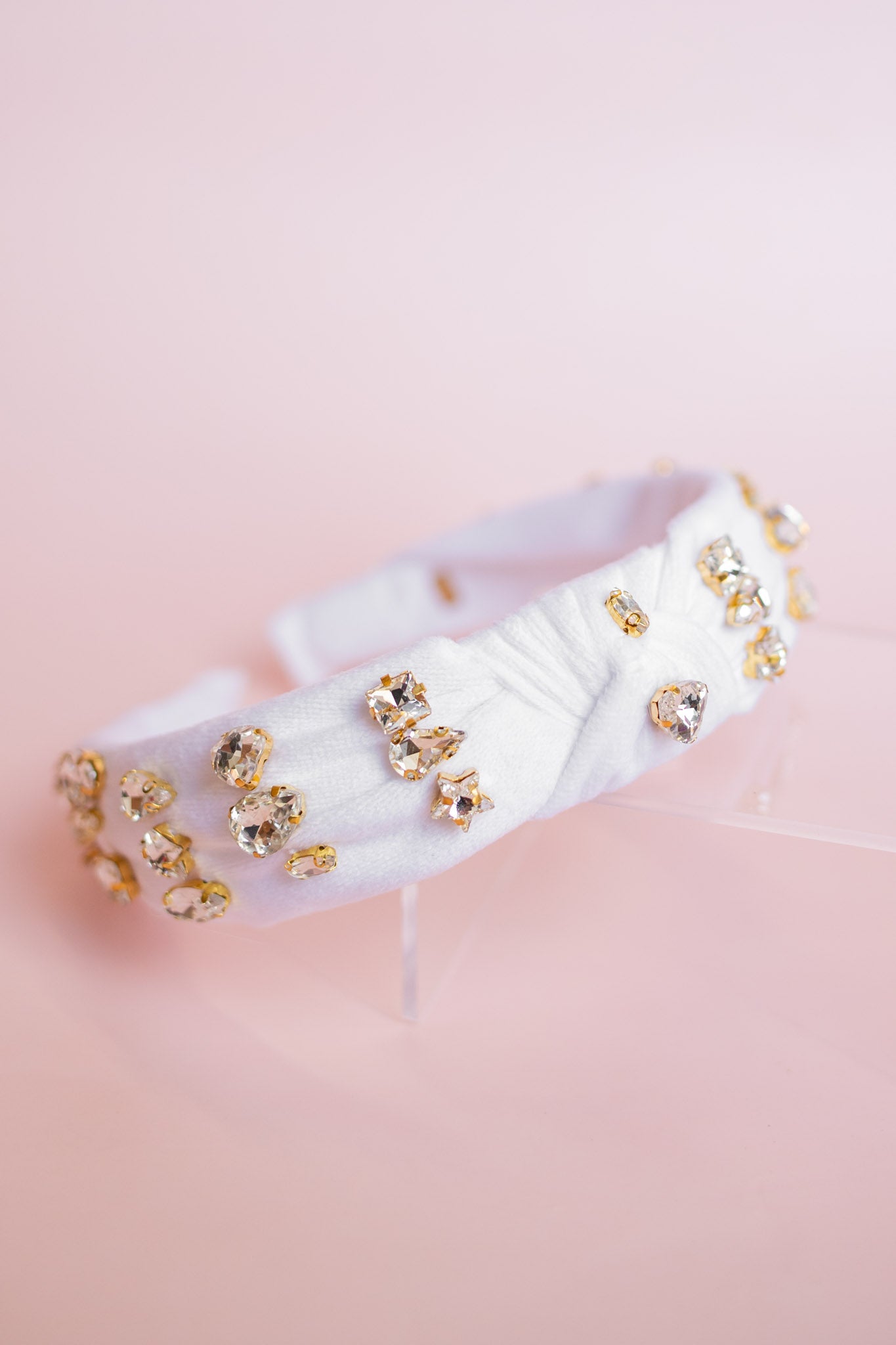 Velvet Crystal Knot Headband | White