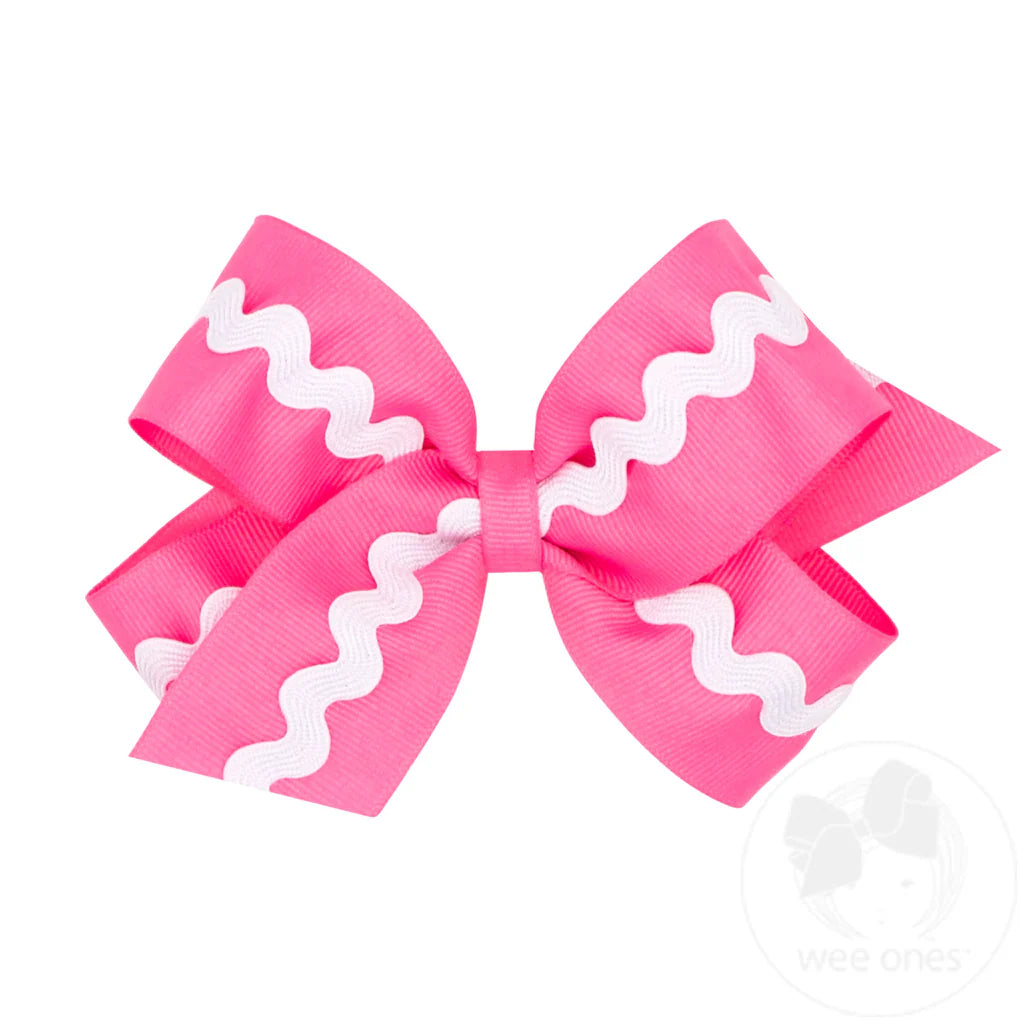 Hot Pink Medium Grosgrain with Ric-Rac Bow