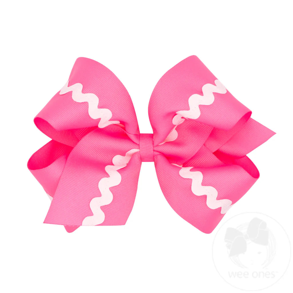 Hot Pink Blue King Grosgrain with Ric-Rac Bow