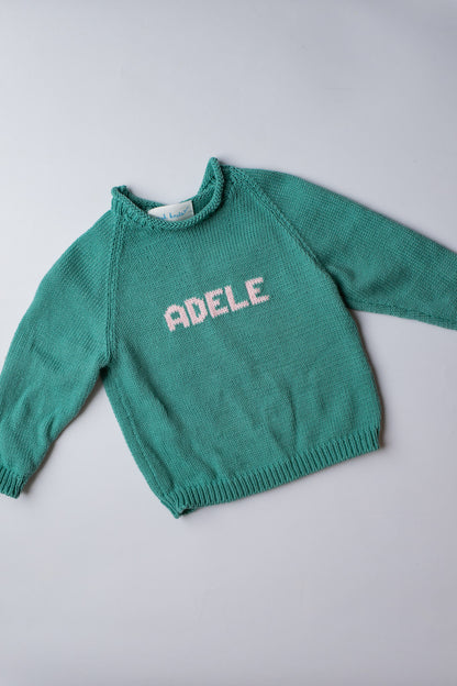 Name Sweater | Light Green with Light Pink