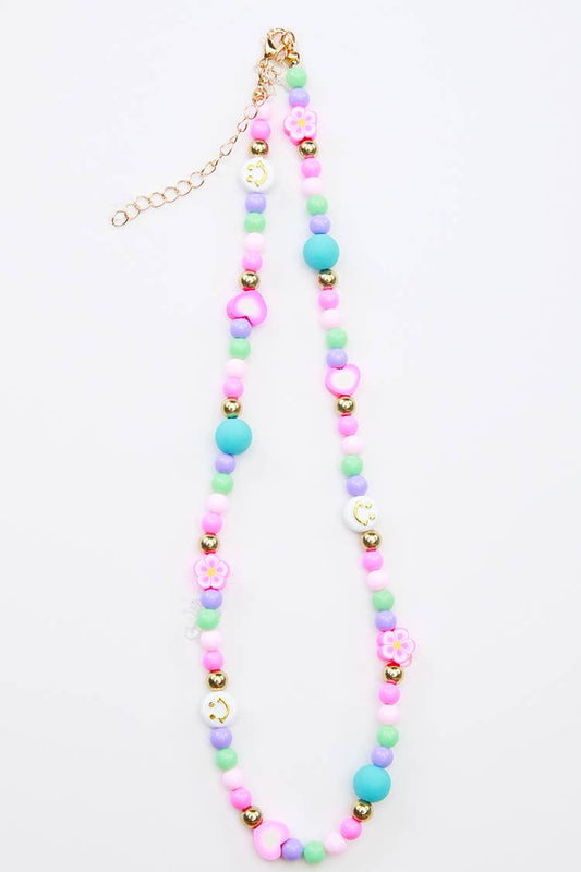 Neon Beaded Smile Heart Necklace