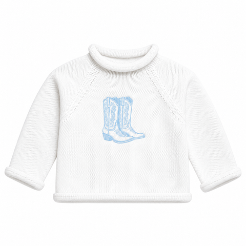 Darling Cowboy Boots Rollneck Sweater | Light Blue
