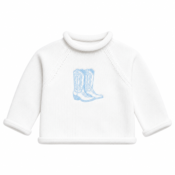 Darling Cowboy Boots Rollneck Sweater | Light Blue