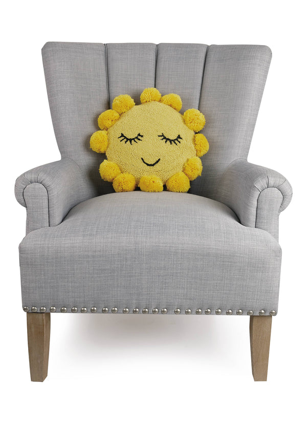 Sunshine Hook Pillow w/Pom Poms