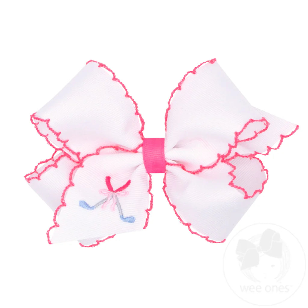 Medium Golf Clubs Embroidered Moonstitch Edge Hair Bow