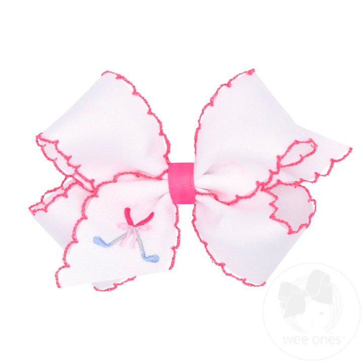 Medium Golf Clubs Embroidered Moonstitch Edge Hair Bow