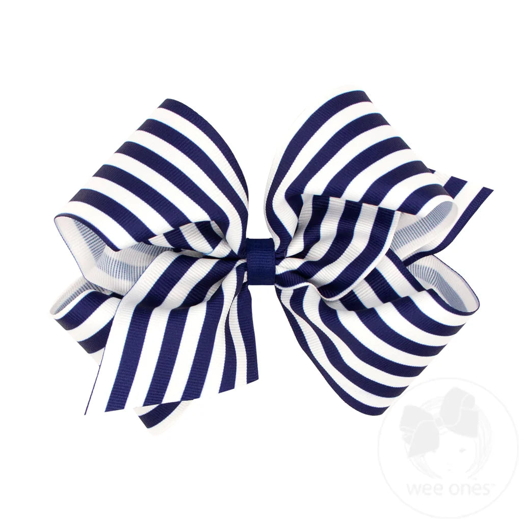 Navy King Nautical Stripe Print Grosgrain Hair Bow
