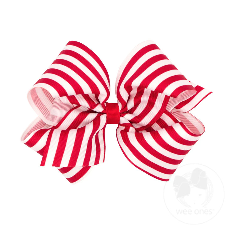 Red King Nautical Stripe Print Grosgrain Hair Bow