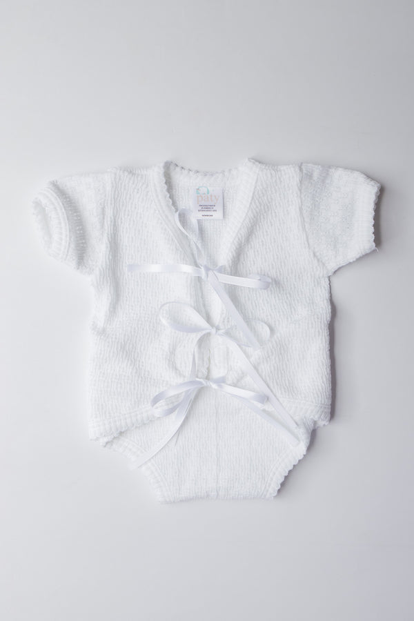 Ribbon Tie Fold-over Bodysuit | White