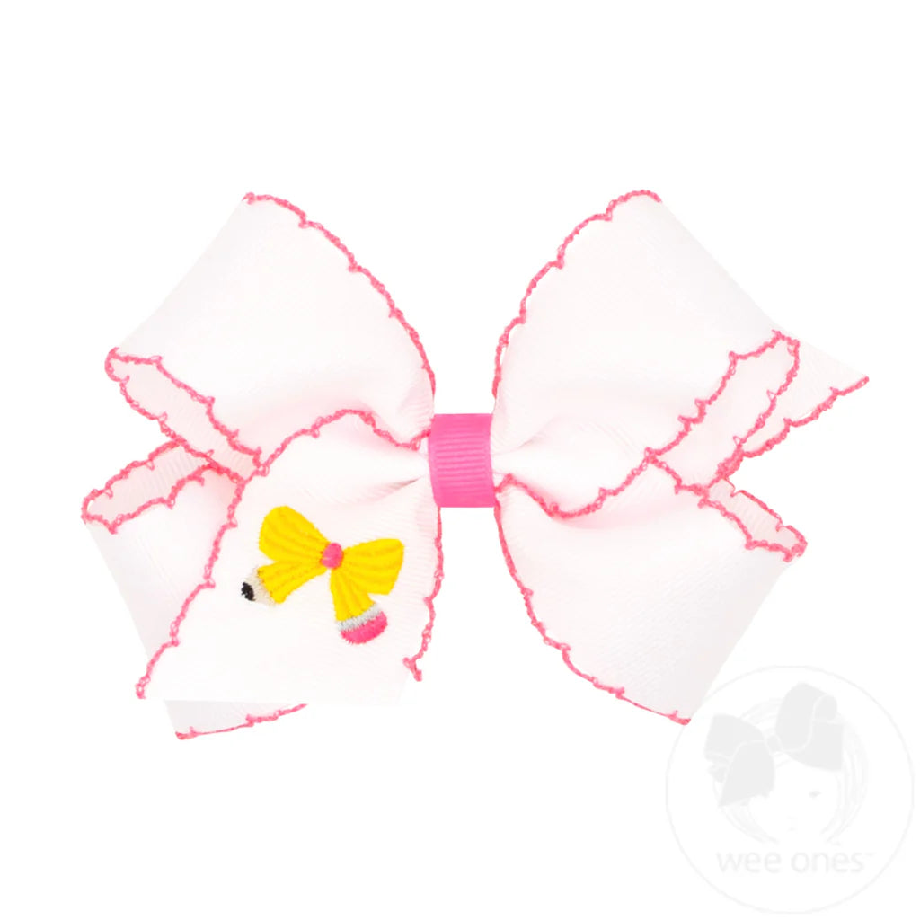 Medium Back to School Moonstitch Bow Embroidered Hair Bow